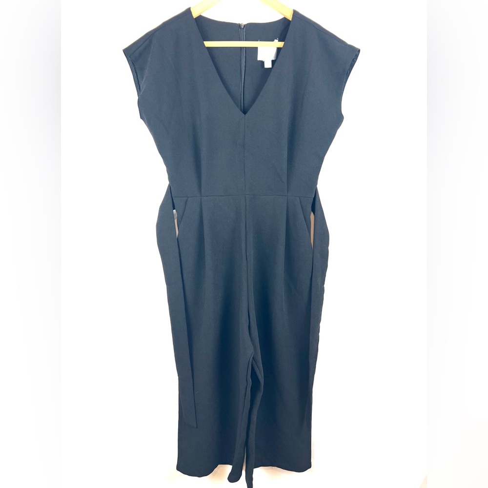 Ett Twa by Anthropologie Cropped‎ Wide Leg Black Jumpsuit Size Small